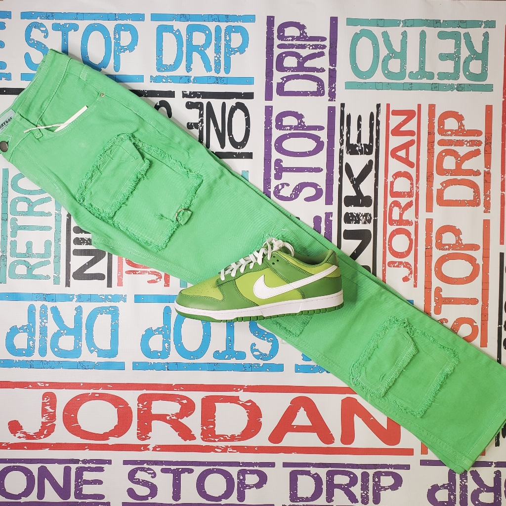 Mens Green Stacked Jeans